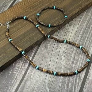 Coconut-husk Wood Beads  Choker Necklace for Men Bohemian 19”